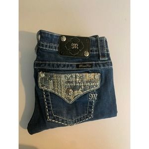 MISS ME Women’s Medium Wash Signature Boot Bootcut Jeans lace detail Size 28